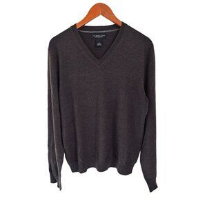 Bloomingdale's 100% Merino Wool V-neck Sweater Chocolate Brown Pullover Size Med